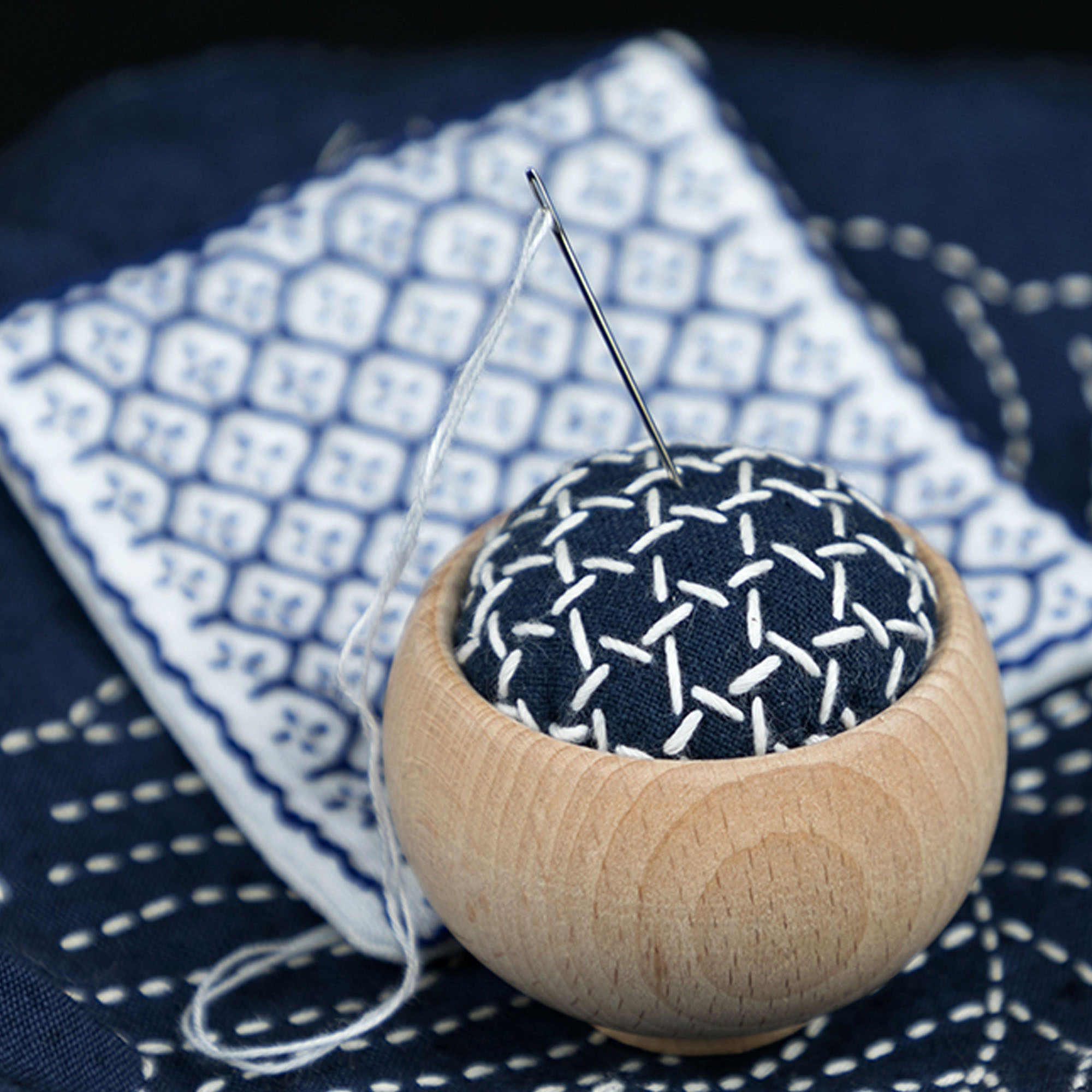 Sewing Pin Cushion - เบาะเข็ม, ฐานเข็มไม้แข็งสไตล์ญี่ปุ่น, เข็มซาชิโกะ, ฐานไม้แข็ง, ที่จัดระเบียบเข็มเย็บผ้า