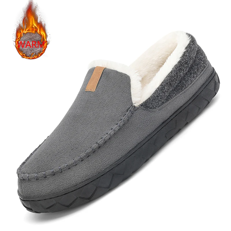Sewing Fleece - รองเท้าแตะผู้ชายแบบเย็บมือ บุขนกำมะหยี่ เมมโมรี่โฟม อุ่นสบาย รองเท้าใส่ในบ้าน ผู้ชาย