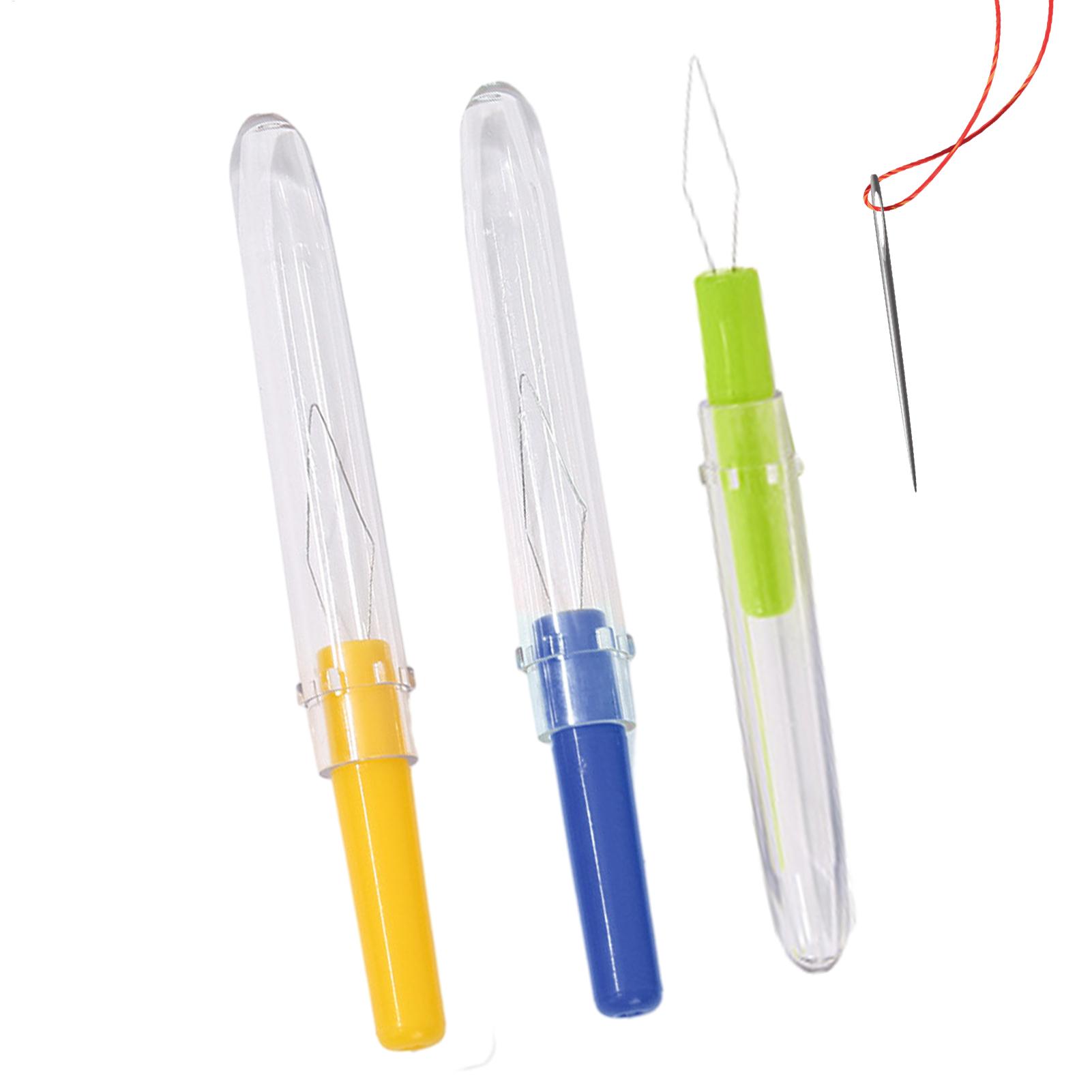 Needle Threader Tool - ที่ร้อยด้าย 3 ชิ้น พร้อมฝาปิด อุปกรณ์ร้อยด้ายอัตโนมัติขนาดเล็ก ที่เปลี่ยนเข็มพลาสติก