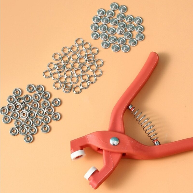 Textile Sewing Kit - 50ชุดคีมกรามห้าชิ้นขนาด9.5มม. ชุดเครื่องมือสำหรับงานประดิษฐ์ทำมือเย็บกระดุมสแน็ปโลหะกลวงอุปกรณ์สำหรับติดตั้งเสื้อผ้า