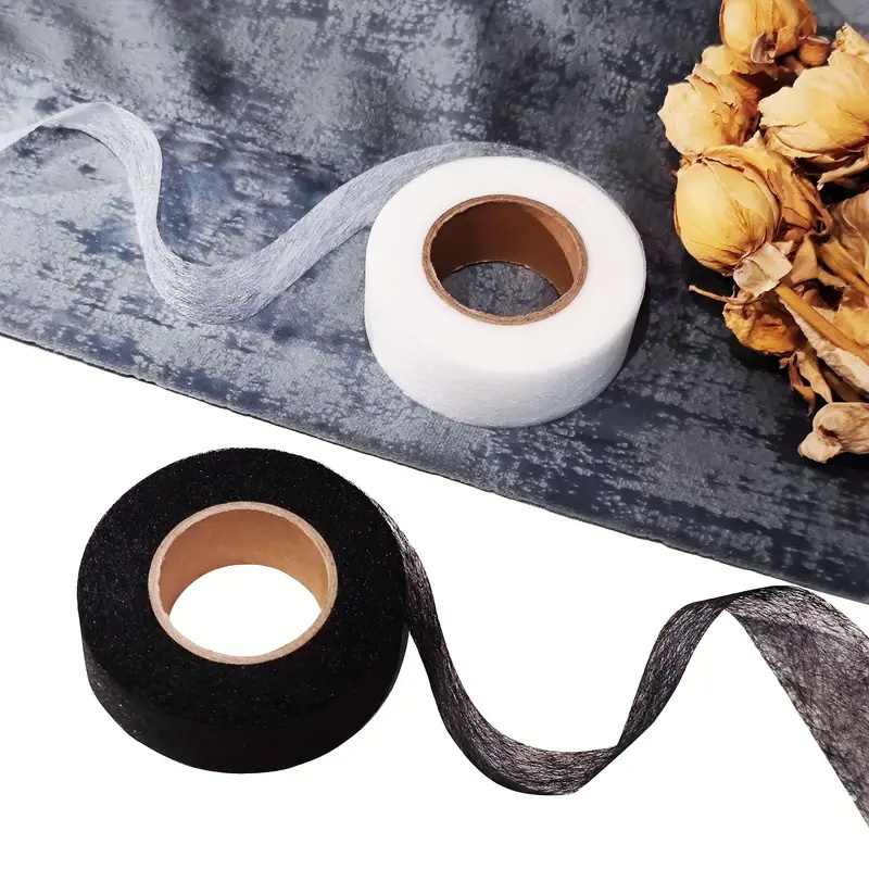 Hem Tape Fusible - เทปกาวสองหน้าสีดำขาว 2 ม้วน สำหรับติดเสื้อผ้า รีดติดขอบผ้า ใช้สำหรับงานเย็บปะติดปะต่อ