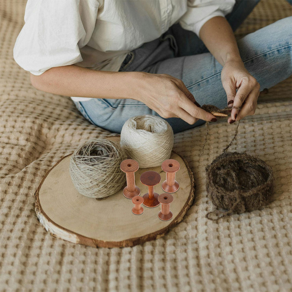 Sewing Knit - ชุดกระสวยไม้ 7 ชิ้น ประหยัดพื้นที่ ผิวเรียบเนียน ที่เก็บด้าย