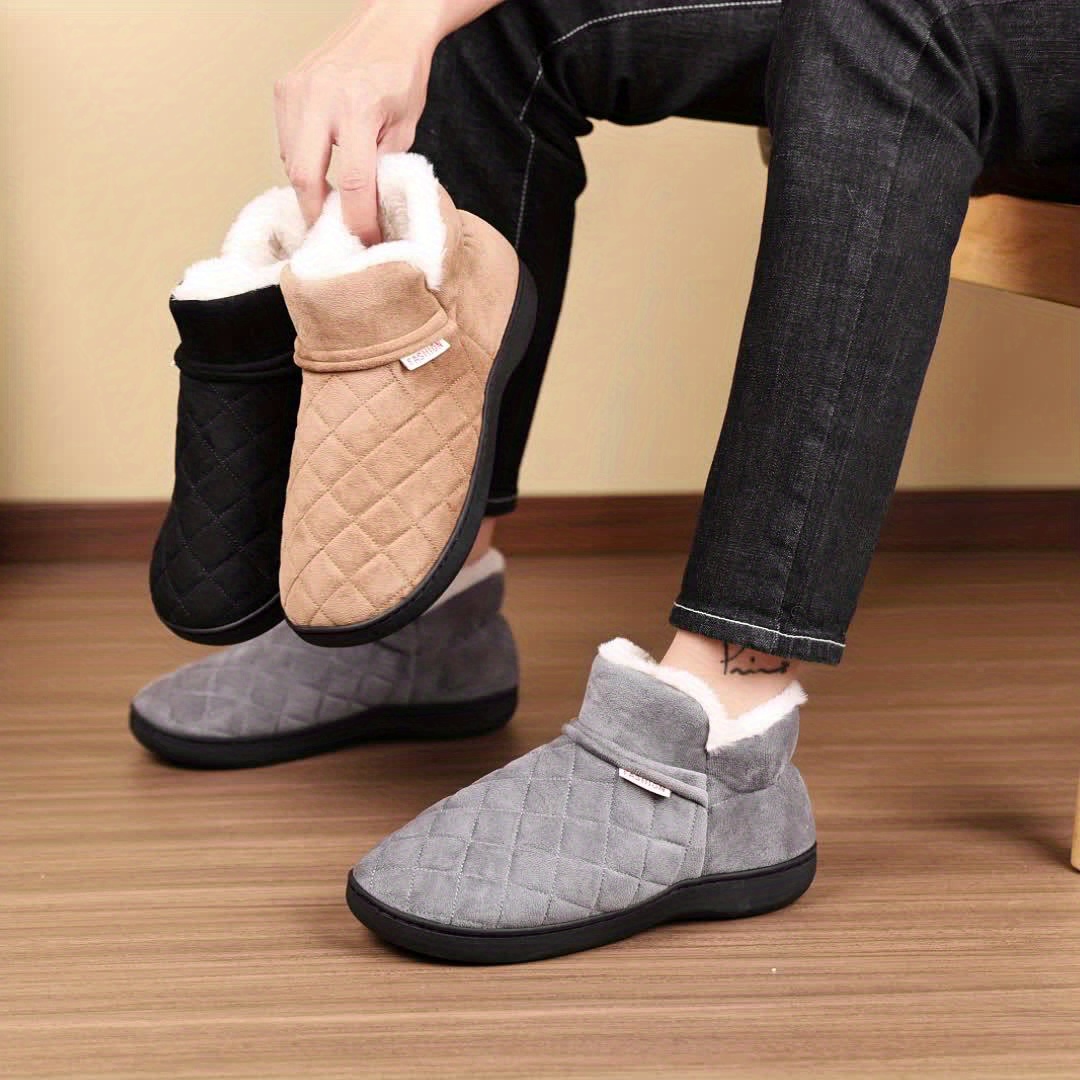 Sewing Fleece - รองเท้าแตะผ้าฝ้ายสำหรับฤดูหนาวแบบ unisex บุขนด้านใน สวมใส่สบาย ไม่ลื่น พื้นหนา