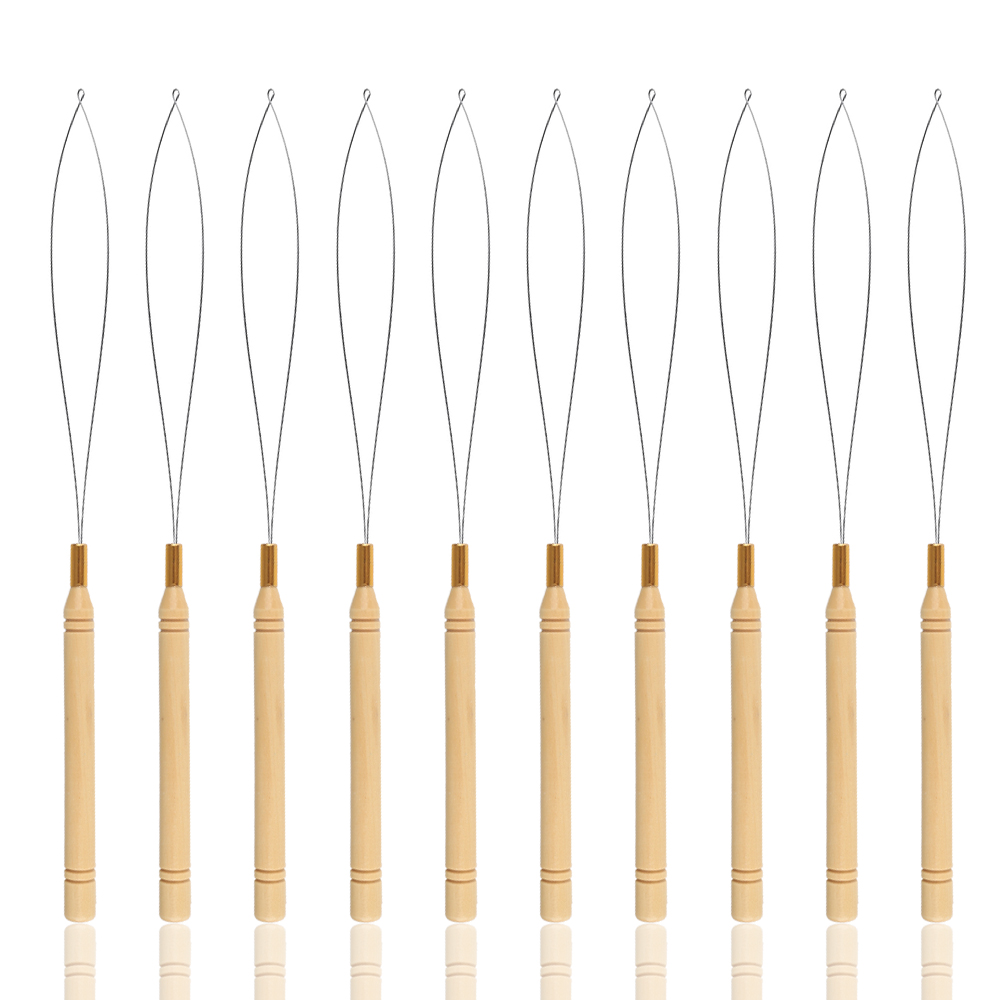 Needle Threader Tool - เครื่องมือห่วงไมโคร10ชิ้นมือจับเข็มดึงเกลียวเข็มที่ยืดผมห่วงพร้อมลูกปัดลวดเหล็กสำหรับอุปกรณ์เสริมผมร้านเสริมสวย