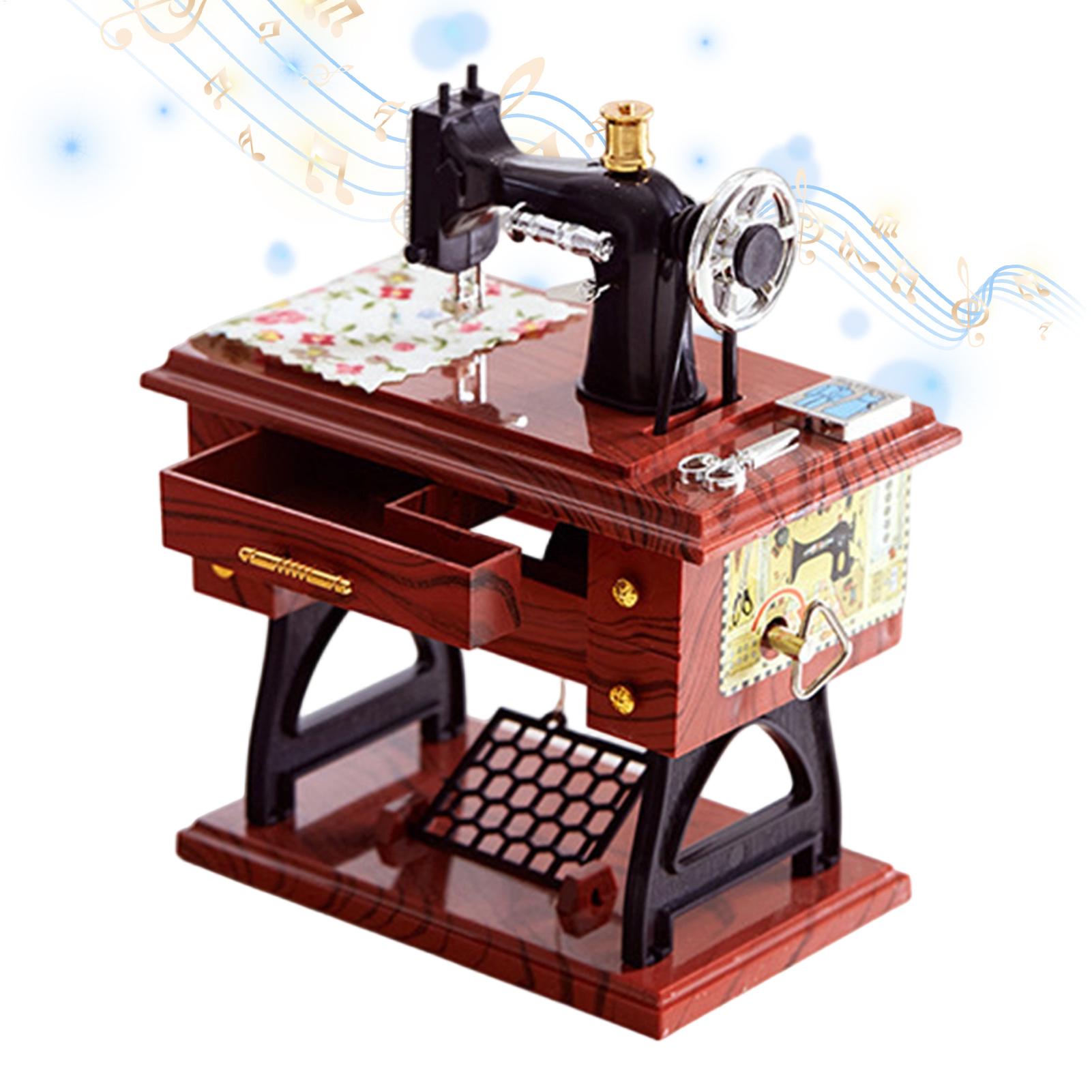 Sewing Gathering - กล่องดนตรีจักรเย็บผ้าขนาดเล็ก กล่องดนตรีไขลานสไตล์วินเทจ ของตกแต่งโต๊ะทำงาน เหมาะสำหรับงานแต่งงาน งานเลี้ยงสังสรรค์ บ้าน