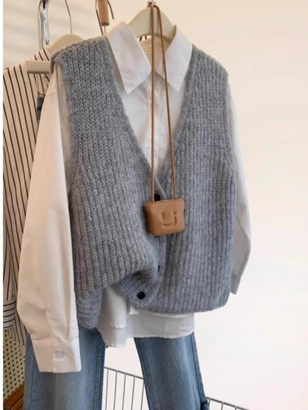 เสื้อกั๊กถักสไตล์เกาหลีไซส์ใหญ - Shoulder Pad Set In บทวิจารณ์และราคา